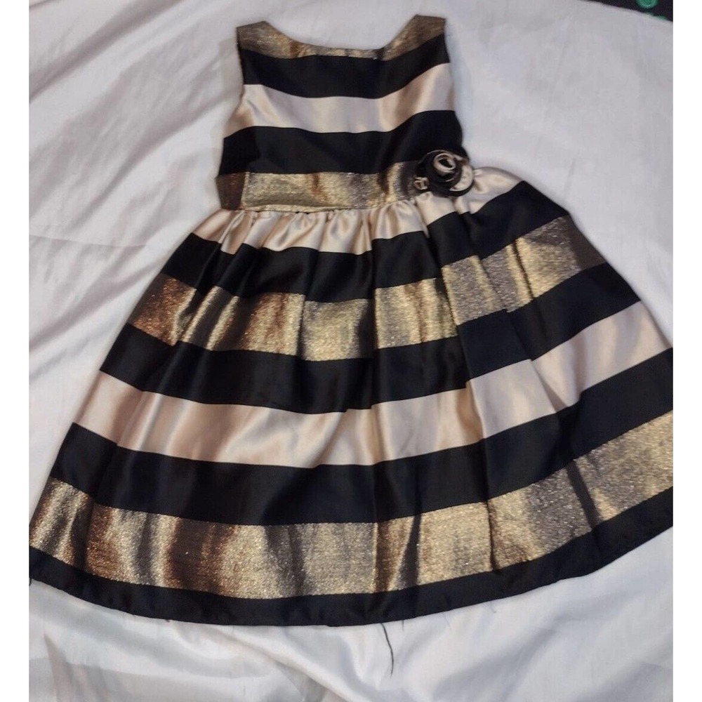 Girls Rosenau Holiday Christmas Dress 5 Satin, metallic gold,Champaign and black